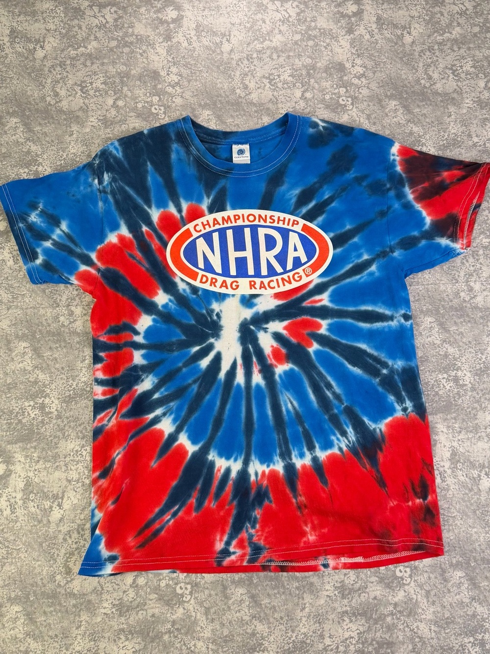 Tie-Dye Championship Drag Racing Graphic Tee - Red & Blue